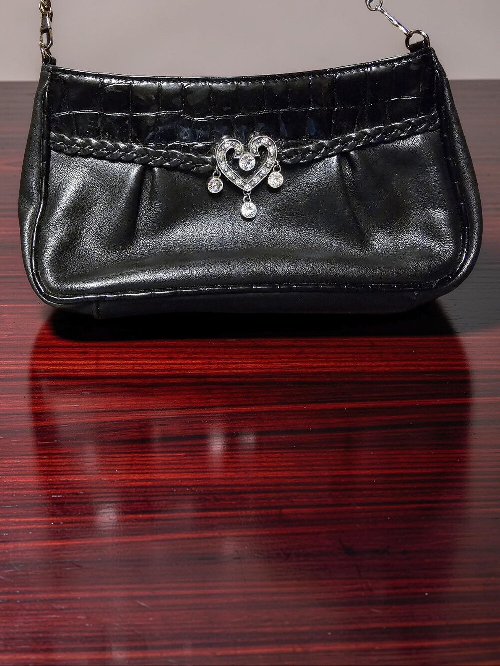 BRIGHTON Black Heart-Embellished Chain Shoulder Bag. Very Vintage!